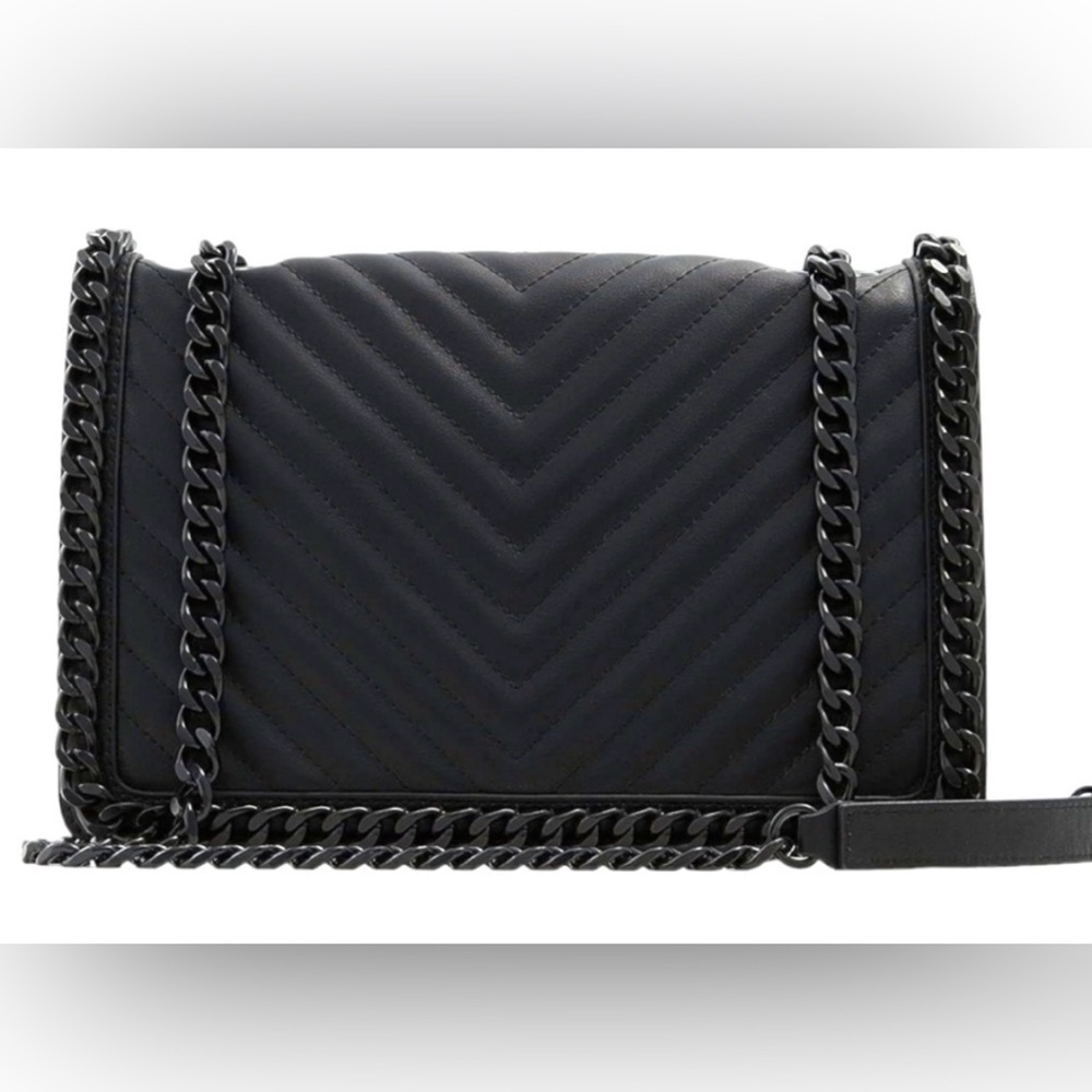 Aldo Black Quilted Vegan Leather Chain Cross Body Purse